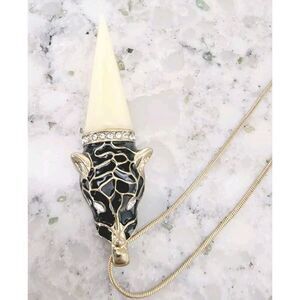 Vintage Leopard Pendant Necklace Rhinestone Crystal Gold Tone 1984‎ Unique!